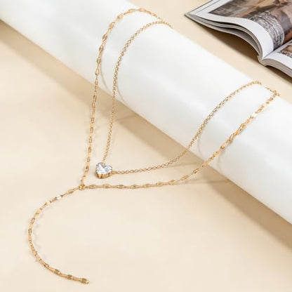 Necklace for Women, Dainty Long 14K Gold Y-Shaped Necklace Jewelry Trendy Beaded Layered Chain Drop Necklaces Jewelry Women Gifts - style: Flash Diamond-156