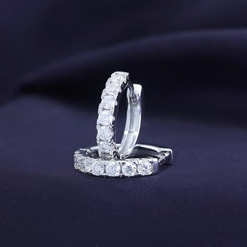 Dainty Cartilage Huggie Hoop Earrings Women in 18K Gold Plated | Round Moissanite in 18K Gold Plated Jewelry for Her - color: White Gold, size: 13 MM