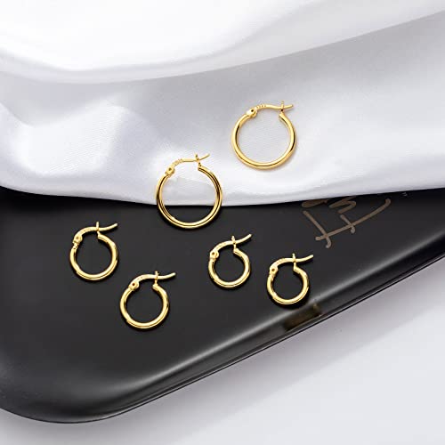 PABBEU 925 Sterling Silver Small Hoop Earrings Set for Women Hypoallergenic | 3Pairs Cubic Zirconia Small Huggie Hoop Earrings Set 13/15/20mm,Nickel-Free Lightweight Comfortable Sleeper Earrings Gift Set - color: 13/15/20mm T Gold