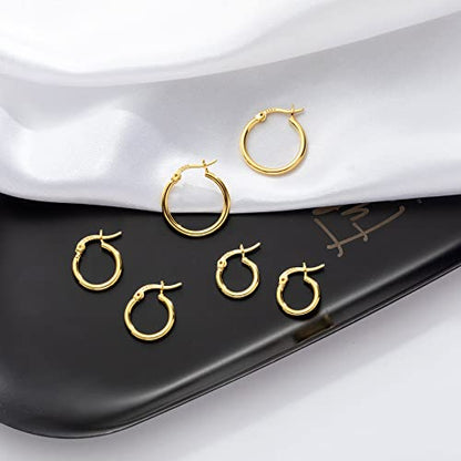 PABBEU 925 Sterling Silver Small Hoop Earrings Set for Women Hypoallergenic | 3Pairs Cubic Zirconia Small Huggie Hoop Earrings Set 13/15/20mm,Nickel-Free Lightweight Comfortable Sleeper Earrings Gift Set - color: 13/15/20mm T Gold