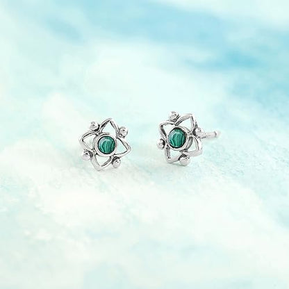 Boma Jewelry Sterling Silver Flower Shaped Dot Stud Earring - color: Malachite