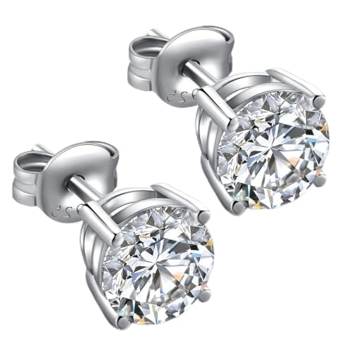 925 Sterling Silver Stud Earrings for Unisex, Stud Earring with 5A+ Cubic Zirconia Hypoallergenic Earrings for Women Men 4MM-8MM - size: 5mm