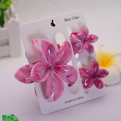 Flower Hair Clips for Women Girls Claw Clips Set Purple Pink Plumeria with Marble Design Barrettes Summer Hair Clip Fashion Hair Styling Accessories for Thick Thin Hair(3Pcs:1 Large 2 Small) - color: Purple-Pink
