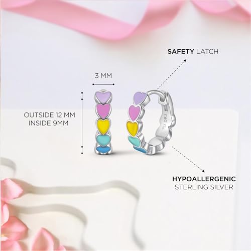 Heart Enamel Huggie Earrings, 925 Sterling Silver Hypoallergenic