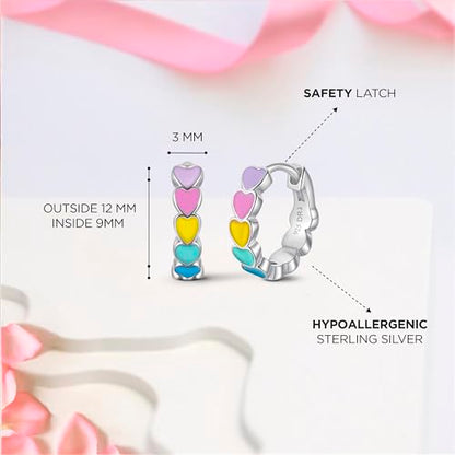 Heart Enamel Huggie Earrings, 925 Sterling Silver Hypoallergenic