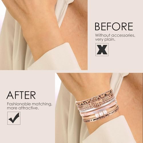 Leather Wrap Bracelets for Women, Boho Leopard Multi-Layer Crystal Beads Cuff Jewelry - color: J-Warp-004