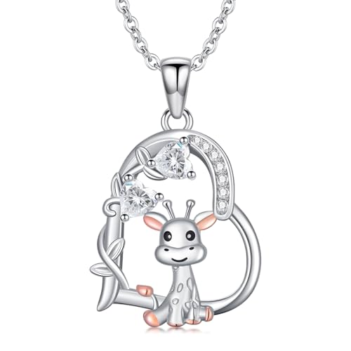 Heart Animal Necklace 925 Sterling Silver Cute Animal Pendant Jewelry Birthday Gifts for Women Girlfriend Mom Animal Lovers - style: Giraffe