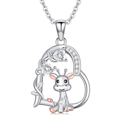 Heart Animal Necklace 925 Sterling Silver Cute Animal Pendant Jewelry Birthday Gifts for Women Girlfriend Mom Animal Lovers - style: Giraffe