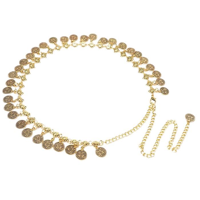 Women Western Concho Chain Belt - Fashion Gold Metal Waist Cowgirl Belt for Dresses Jeans - color: Gold-1