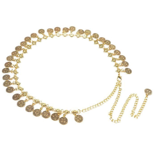 Women Western Concho Chain Belt - Fashion Gold Metal Waist Cowgirl Belt for Dresses Jeans - color: Gold-1