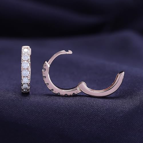 Dainty Cartilage Huggie Hoop Earrings Women in 18K Gold Plated | Round Moissanite in 18K Gold Plated Jewelry for Her - color: Rose Gold, size: 13 MM