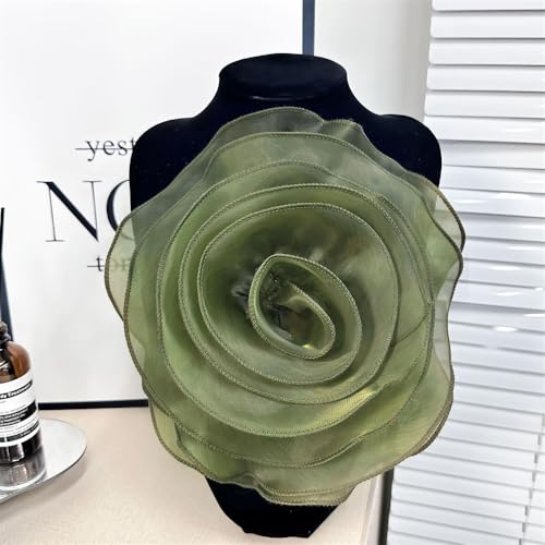 10inch Extra Large Flower Brooch Pin for Women Fashion Dainty Organza Satin Fabric Big Camellia Brooches Lapel Pins Wedding Dance Party Dress Accessories Exaggerated Jewelry Gift - color: 10 inch Green