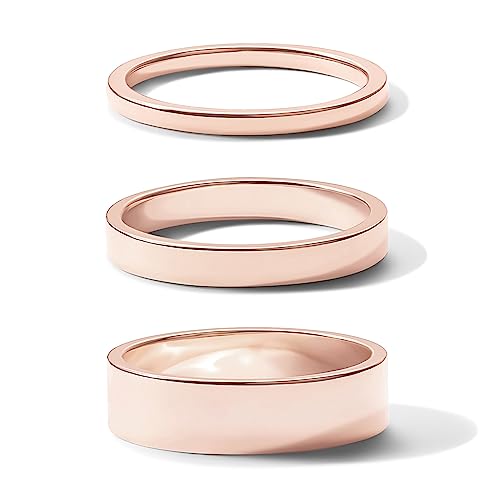 PAVOI 18K Gold Plated 3 Rings Set, Gold Stacking Rings for Women - color: Rose Gold