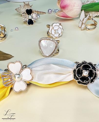 Scarf Rings Buckle And Slides For Women Scarves Pin Tshirt Ties Clip For The Side 3CP - color: Black camellia silk scarf buckle