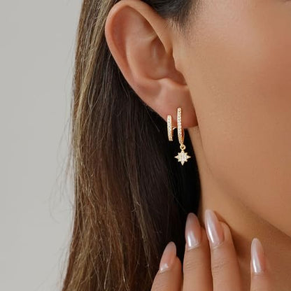 Gold Hoop Earrings for Women Trendy, 14K Gold Plated Huggie Earrings - color: Dangle