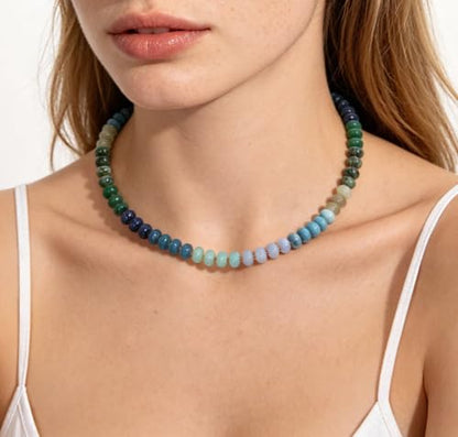 Aobei Pearl 18K Gold Plated Paperclip Chain Choker Satellite Chain Freshwater Cultured Biwa Pearl Pendant Necklace Dainty Turquoise Jewelry for Women - color: Multi-colors (Green Blue)