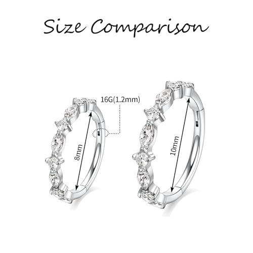 FUNLMO 316L Surgical Steel Nose Ring Septum Ring Cube Zircon Cartilage Earring Conch Tragus Helix Rook Daith Piercing Jewelry - style: 16G 8mm, Silver,horse eyes round CZ