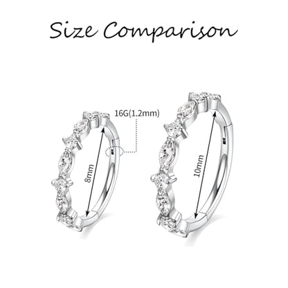 FUNLMO 316L Surgical Steel Nose Ring Septum Ring Cube Zircon Cartilage Earring Conch Tragus Helix Rook Daith Piercing Jewelry - style: 16G 8mm, Silver,horse eyes round CZ