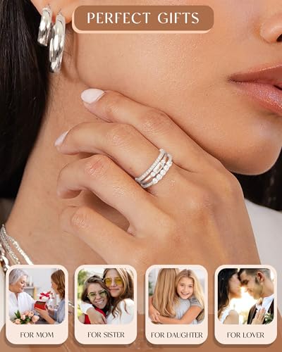FUNEIA Stackable Silver Gold Rings for Women Non Tarnish 14K Gold Plated Thumb Cubic Zirconia Rings for Women Dainty Pinky Promise Wedding Ring Set Women's Engagement Eternity Band Rings Gold Jewelry - color: D-Silver Cubic Zirconia Rings