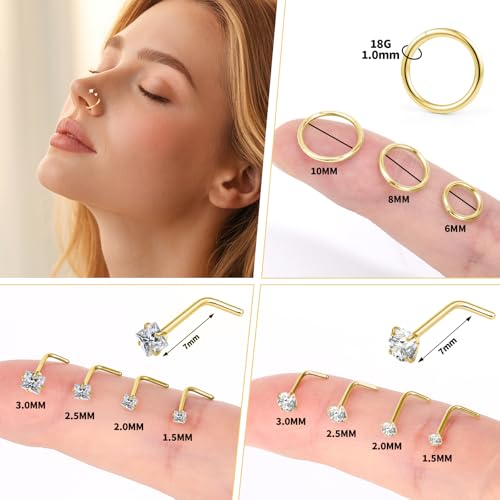 20g Nose Rings Studs and 18g Nose Rings Hoops for Women Men: Hypoallergenic Surgical Stainless Steel Threadless Corkscrew/L Shape/Straight Nose Studs Round Square Simulated Diamond CZ 1.5/2/2.5/3mm Nose Bone Studs Hinged Clicker Segment Nose Hoops Septum