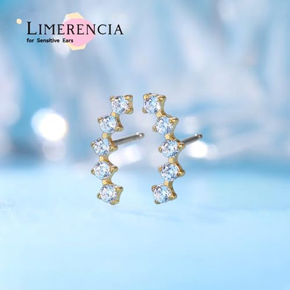 Limerencia G23 Pure Titanium Hypoallergenic Earrings | F136 Implant Grade Titanium Jewelry for Sensitive Ears - color: Five prong climber gold