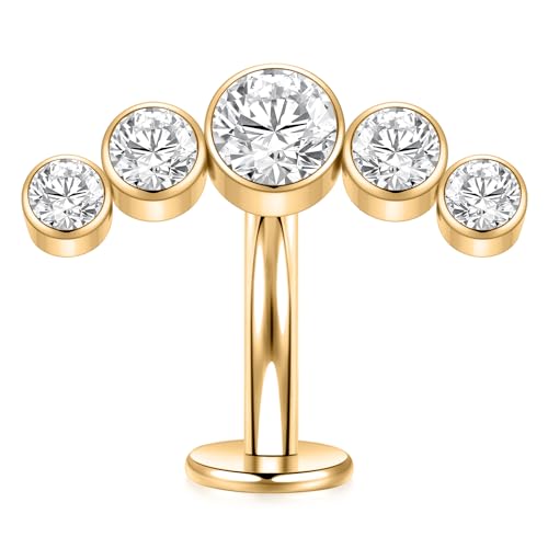 G23 Titanium Belly Jewelry 14G Flat Bottom Floating Belly Button Rings Curved Belly Barbell Navel Ring Belly Piercing 8/10/12/14mm Navel Rings Belly Piercings Jewelry for Women - color: Style5:Gold,5 Round CZ