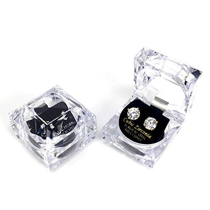 Stainless Steel Round Cut Cubic Zirconia Stud Earrings With Clear Case - Gold, Silver (3mm~12mm) - color: 9mm-Gold