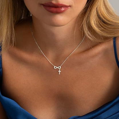 14K Gold Layered Cross Necklaces for Women,Tiny Small Sideways Cross Necklace Minimalist Christian Jewelry Gifts First Communion Confirmation Easter Stuff,2Pcs - color: infinity cross,silver