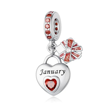 925 Sterling Silver Birthstone Charms Fit for Bracelet and Necklace Happy Birthday Charm Mother's Day Jewelry Gift for Women - color: 1-January