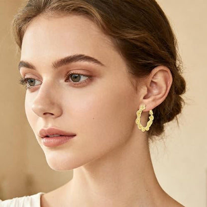 14K Gold Braided Texture Hoop Earring, 32/40mm Twist Rope Design Round Hoop Earrings for Women Gold Jewelry Gifts for women - style: Twisted Braided Earrings-32mm