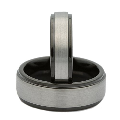 Tungsten Carbide Wedding Bands That Feature Different Finishes and Edge Colors - color: Black/Silver Brushed-8mm