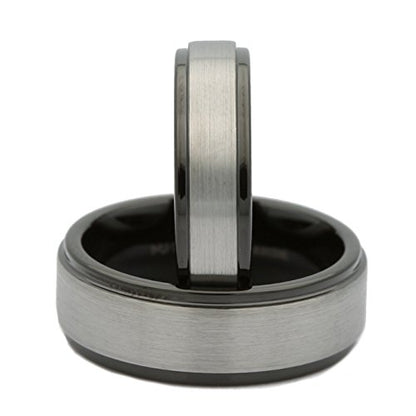 Tungsten Carbide Wedding Bands That Feature Different Finishes and Edge Colors - color: Black/Silver Brushed-8mm