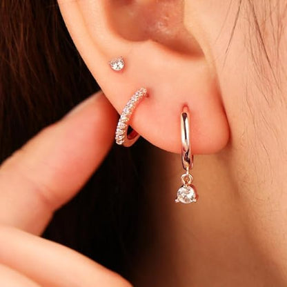 Freekiss 3 Pairs Hoop Earrings Set - Dainty Stud Dangle Cartilage for Women | Hypoallergenic Earrings, Cubic Zirconia Stackable Trendy Small Set Jewelry Gifts for Women - style: 3CZ rounded stud earrings-RG
