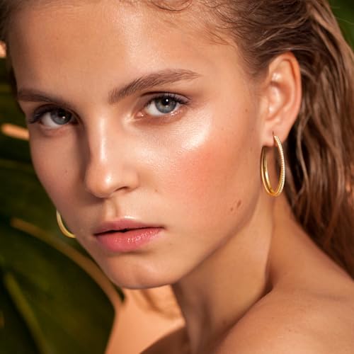 SANDRA REDD Gold Hoop Earrings 14K Gold Earrings for Women Gold Earrings | Cubic Zirconia 14K Gold Hoop Earrings for Women Hypoallergenic Lightweight Gold Hoop Earrings for Women 25/30/40mm - size: 40mm