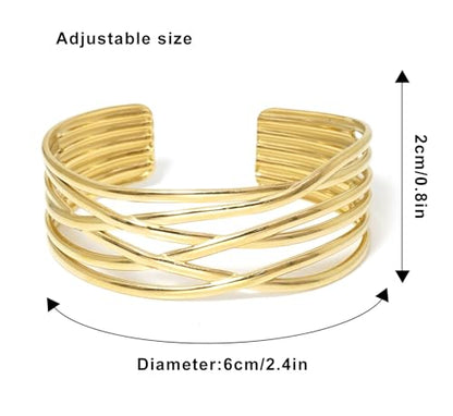 Multi-Layer Cuff Bracelet for Women Cross Wire Bracelets Open Wide Cuff Gold Bangle Bracelet - color: D