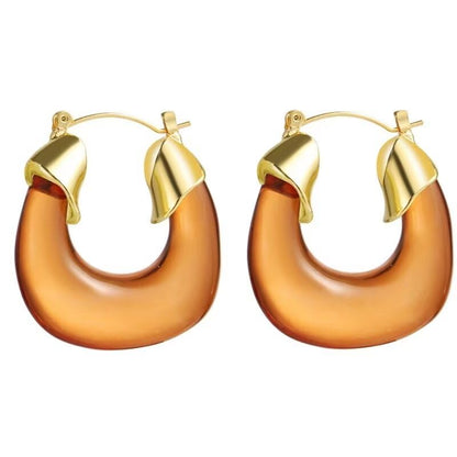 Resin Chunky Hoop Earrings Geometric U-shaped Summer Acrylic Earrings Vintage Fashion Earring Jewelry For Women - Orange