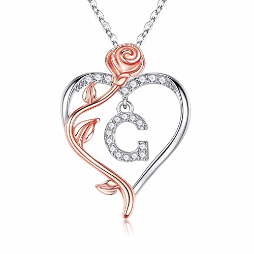 Iefil Rose Heart Initial Necklace, Anniversary Birthday Gifts for Women | Gift Box Packaging, 925 Sterling Silver, Jewelry Gift for Her Wife Mom Girlfriend, Initial A-Z, 19+2inches - color: IEFIL Jewelry Box, style: G
