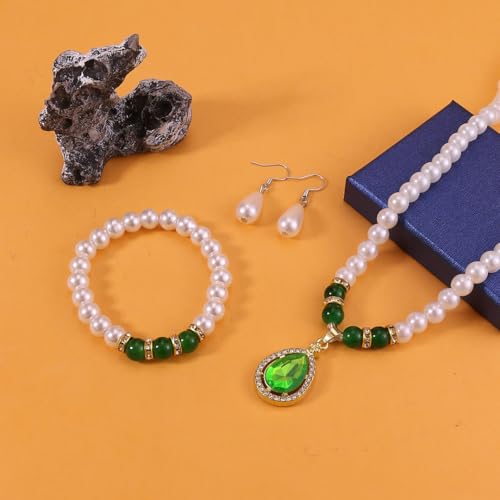CSIYANJRY99 Pearl Jewelry Set for Women Prom Accessorie Faux Pearl Necklace Bracelet Earring Set Bride Bridesmaid Costume White Jewelry Sets - color: D-Green