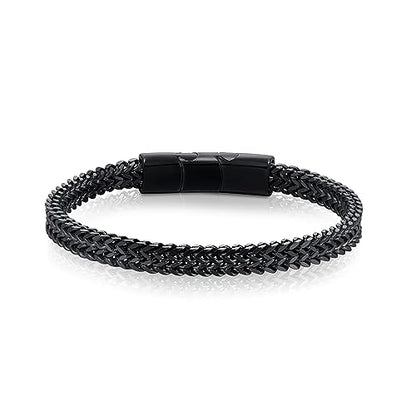Mens Bracelet-Stainless Steel Magnetic Clasp Franco Chain Bracelets for Men - color: BB-Dark Black