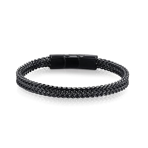 Mens Bracelet-Stainless Steel Magnetic Clasp Franco Chain Bracelets for Men - color: BB-Dark Black