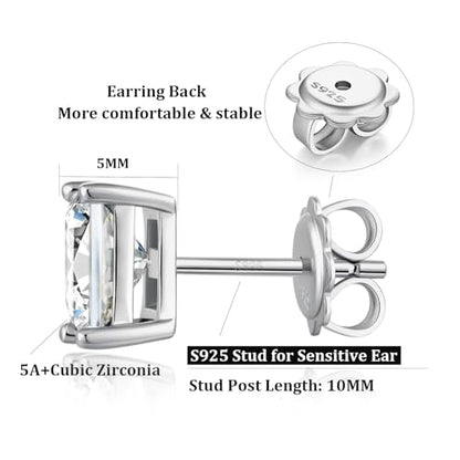 925 Sterling Silver Cubic Zirconia Stud Earrings for Women/Men Hypoallergenic Stud Earrings 4MM-8MM - style: D: Square Stud-Silver