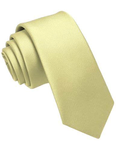 JEMYGINS 2.4" Solid Color Skinny Tie and Pocket Square with Tie Clip Sets for Men (6cm) - color: Light Yellow