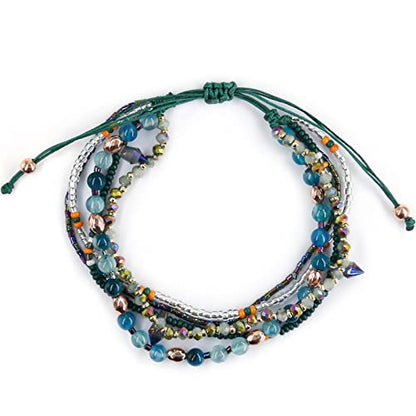 Boho Bracelets Anklets for Women Beaded - Adjustable Bohemian Anklets for Woman Handmade Beaded Braided Beach Bracelet Anklet(Green Color)