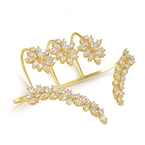 Statement Ring for Women, Silver CZ Hand Palm Multiple Finger Ring Bracelet Unique Leaf Design Full Finger Ring Jewelry Gift for Women Adjustable Size - color: Yellow