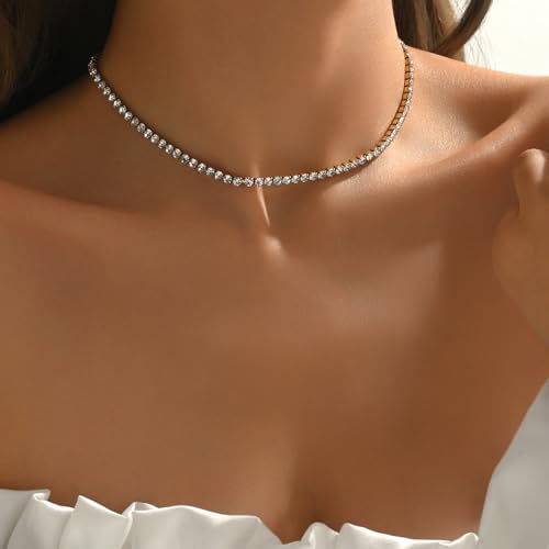 3mm Cubic Zirconia Tennis Necklace for Women, Dainty Adjustable 18K Gold Plated/Silver CZ Tennis Necklace, Hypoallergenic Iced Out Everyday Jewelry Gift for Her Wedding Party - color: Lariat Tennis-Gold