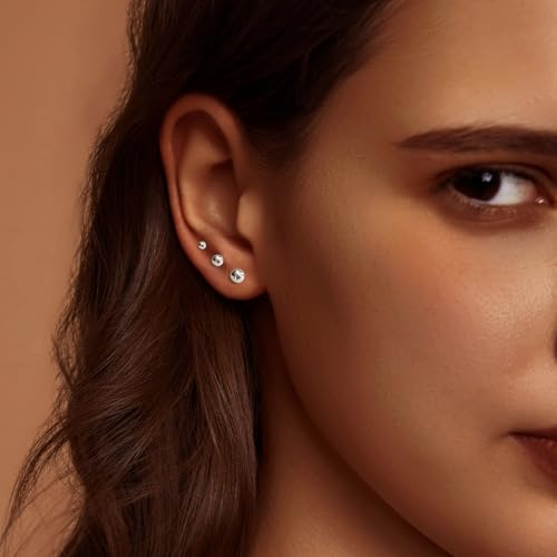 IMBOS Pearl Earrings 14k Gold Plated Daisy Flower Stud Earrings for Women Ball Stud Flat Back Earring Hypoallergenic Statement Earring Trendy Jewelry Gift for Women - color: Silver-Ball 3,4,5
