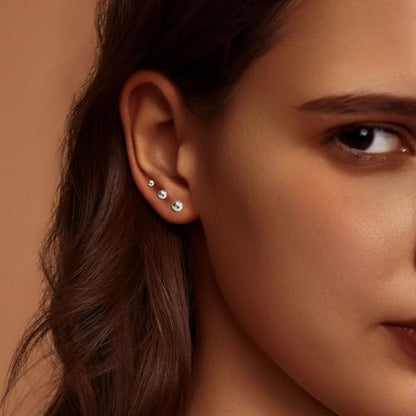 IMBOS Pearl Earrings 14k Gold Plated Daisy Flower Stud Earrings for Women Ball Stud Flat Back Earring Hypoallergenic Statement Earring Trendy Jewelry Gift for Women - color: Silver-Ball 3,4,5