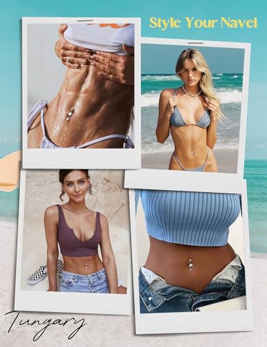 Tungary G23 Titanium Belly Button Rings for Women 14G Internally Threaded | Hypoallergenic Long Navel Piercing Jewelry, 3/8" Implant Grade Dangle Belly Button Piercing, 5A CZ, with Vacuum PVD Finish - color: Drop: Titanium Silver