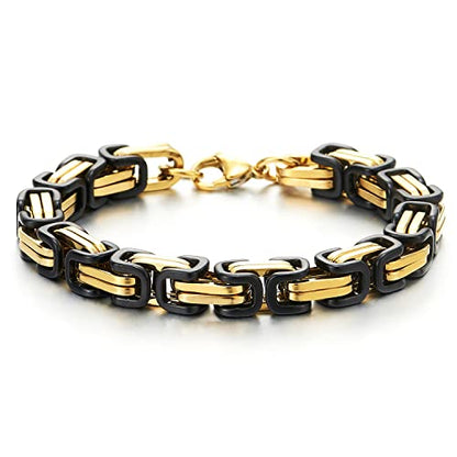 COOLSTEELANDBEYOND Mens Women New Stainless Steel Braided Link Bracelet Polished - color: E-Metal Color: Gold & Black