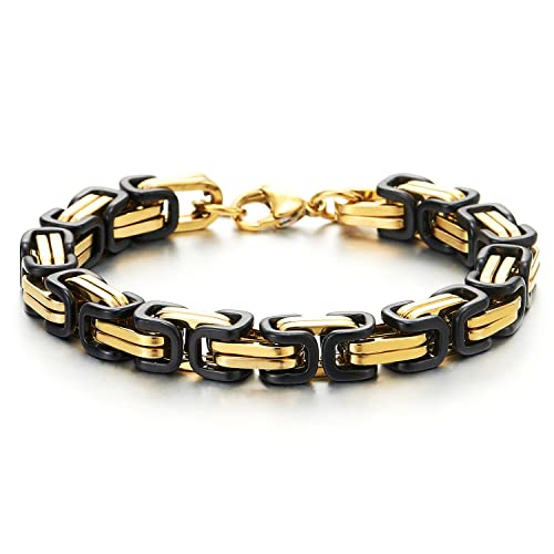 COOLSTEELANDBEYOND Mens Women New Stainless Steel Braided Link Bracelet Polished - color: E-Metal Color: Gold & Black